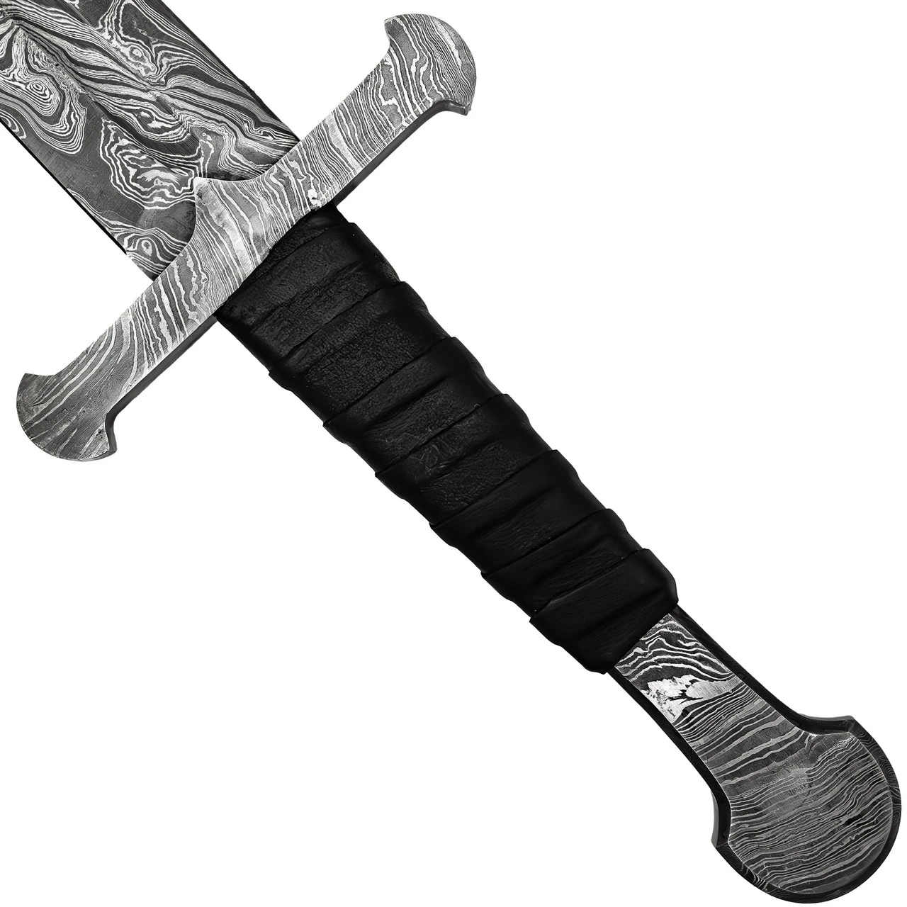 Devoted Guidance Medieval Inspired Full Tang Hand Forged Damascus Steel Templar Sword W/ Genuine Leather Sheath - Image 2