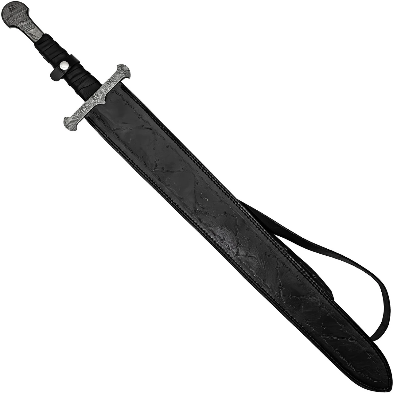 Devoted Guidance Medieval Inspired Full Tang Hand Forged Damascus Steel Templar Sword W/ Genuine Leather Sheath - Image 5