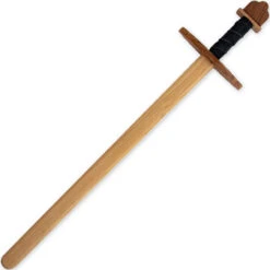 Wooden Replica Viking Practice Sword | Steamed Beech Wood W/ Leather Wrapped Handle | Black Leather