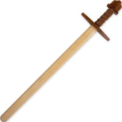 Wooden Replica Viking Practice Sword | Steamed Beech Wood W/ Leather Wrapped Handle | Brown Leather