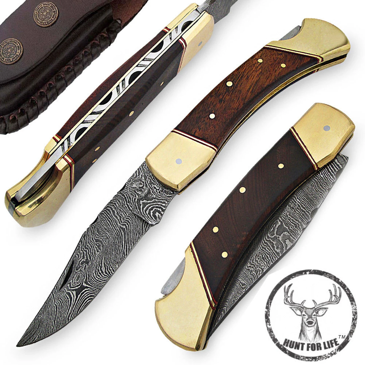 Hunt For Life Alpine Zone Damascus Steel Lockback Knife - Image 4