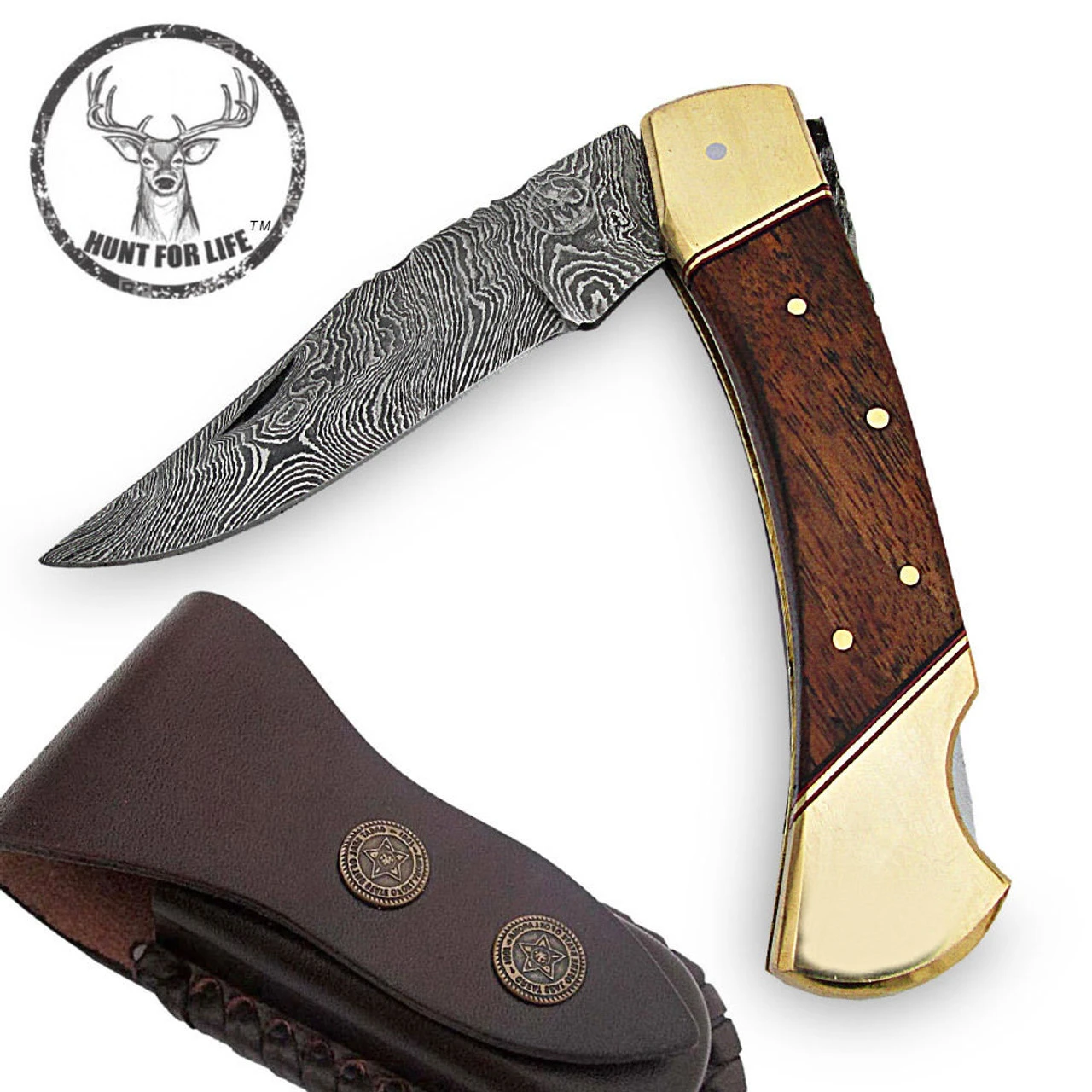 Hunt For Life Alpine Zone Damascus Steel Lockback Knife - Image 3