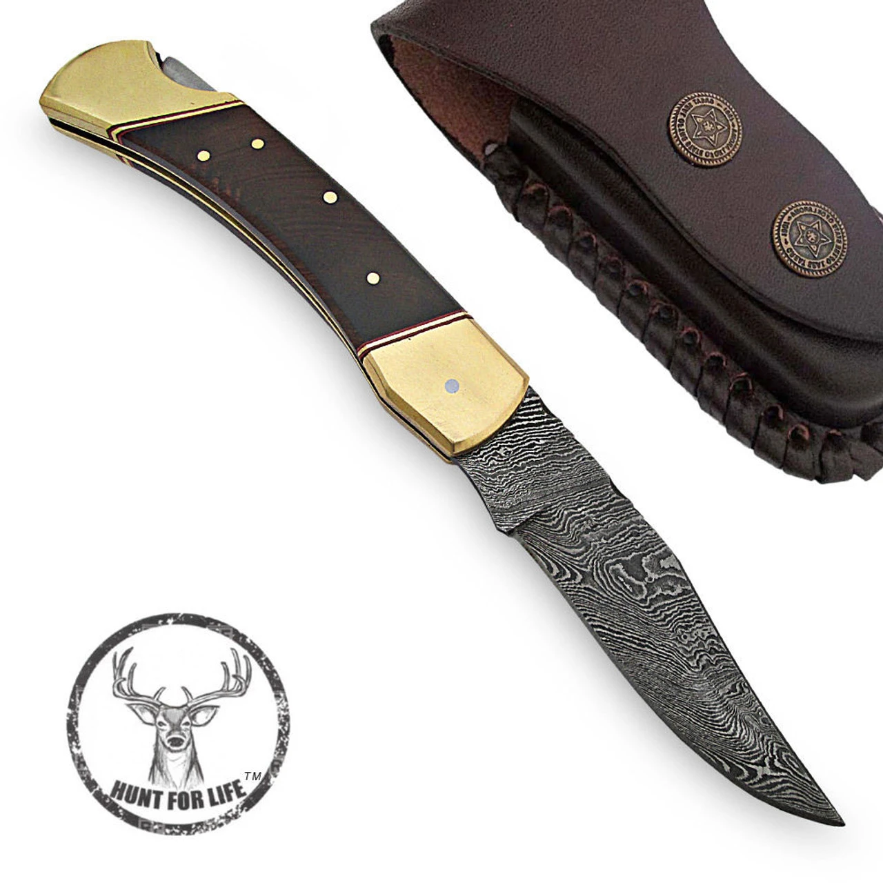 Hunt For Life Alpine Zone Damascus Steel Lockback Knife - Image 2