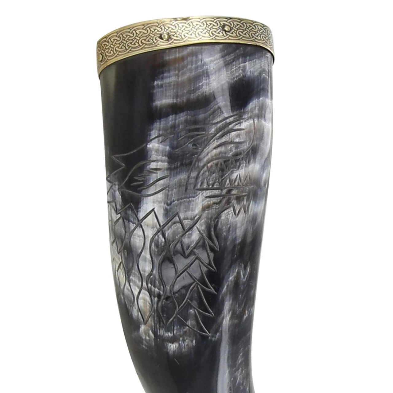 Hand Carved Fenrir Viking Warrior Drinking Horn - Image 2