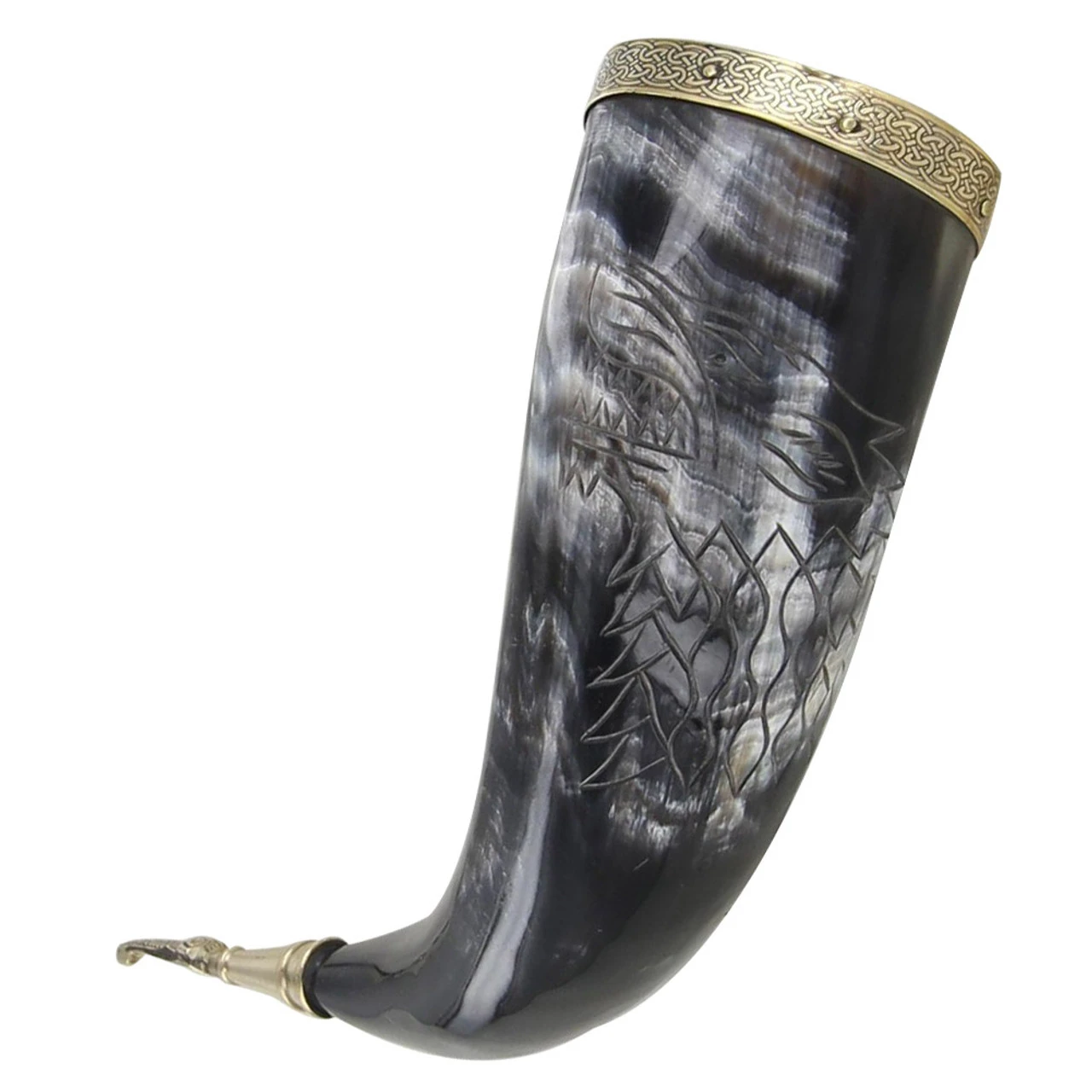 Hand Carved Fenrir Viking Warrior Drinking Horn - Image 4