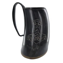 Norse Viking Tankard Mjolnir Engraved Drinking Horn Mug