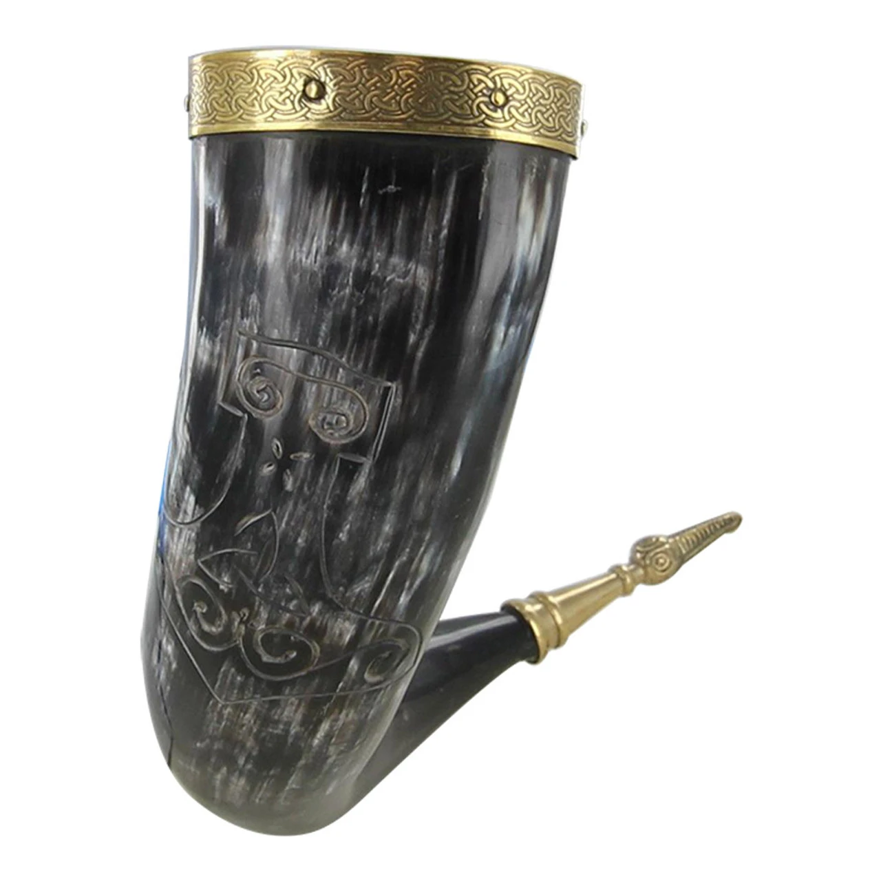 Viking Norse Drinking Horn Hand-carved Mjolnir Design - Image 3