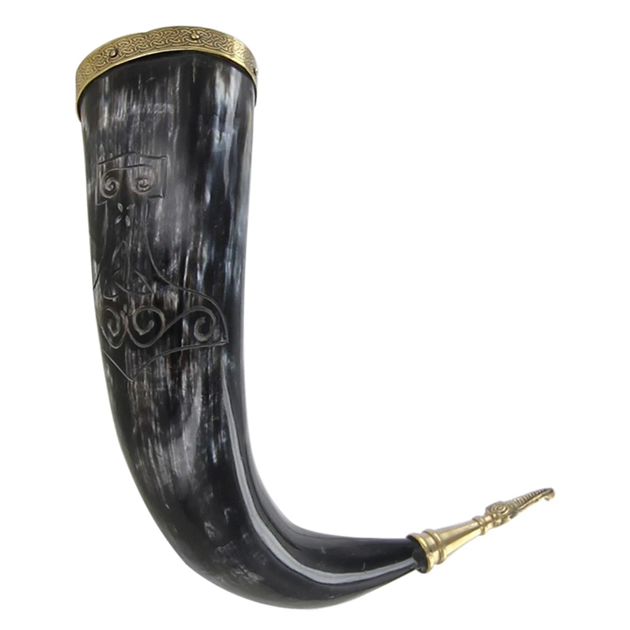 Viking Norse Drinking Horn Hand-carved Mjolnir Design - Image 2