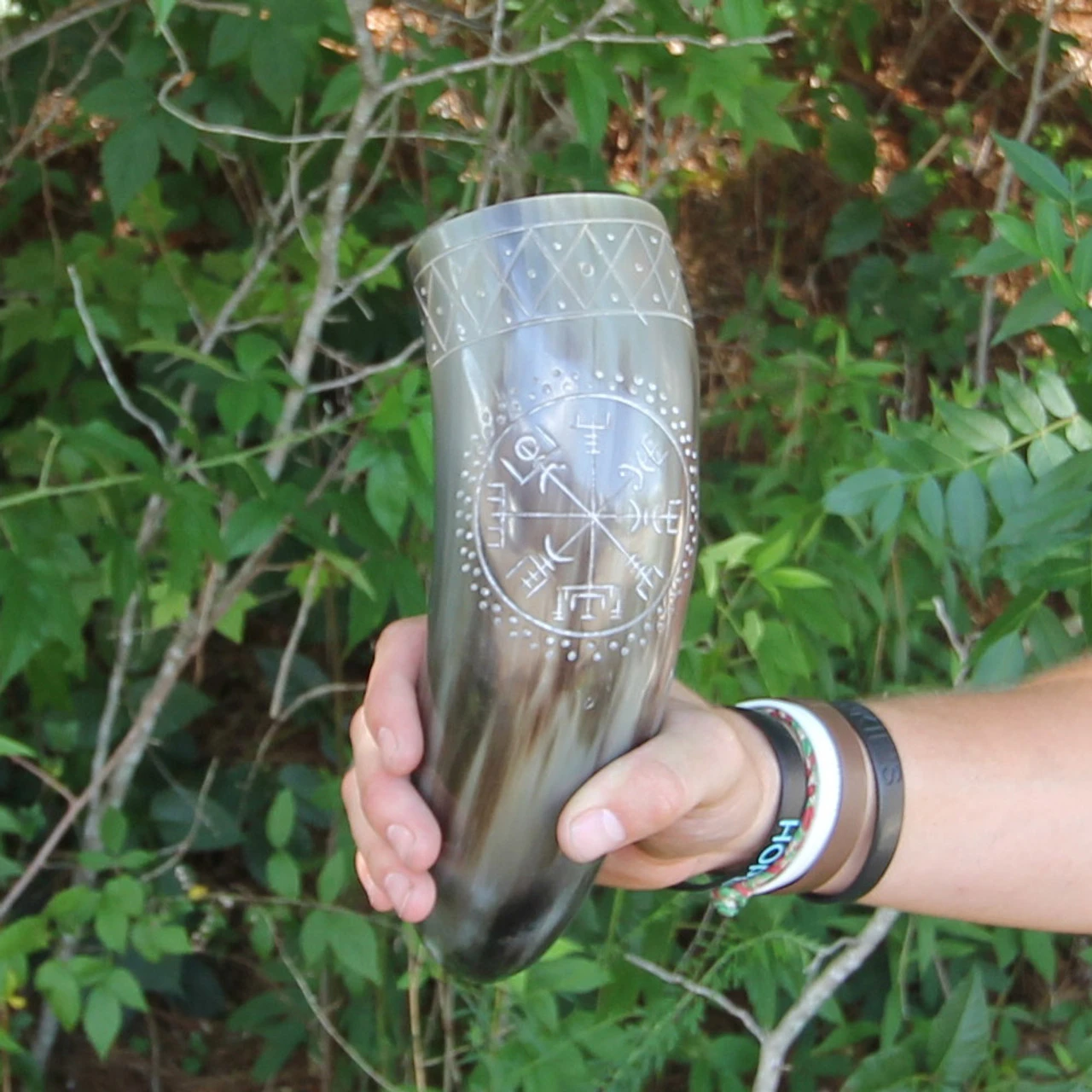 Norse Era Icelandic Vegvisir Engraved Drinking Horn - Image 2