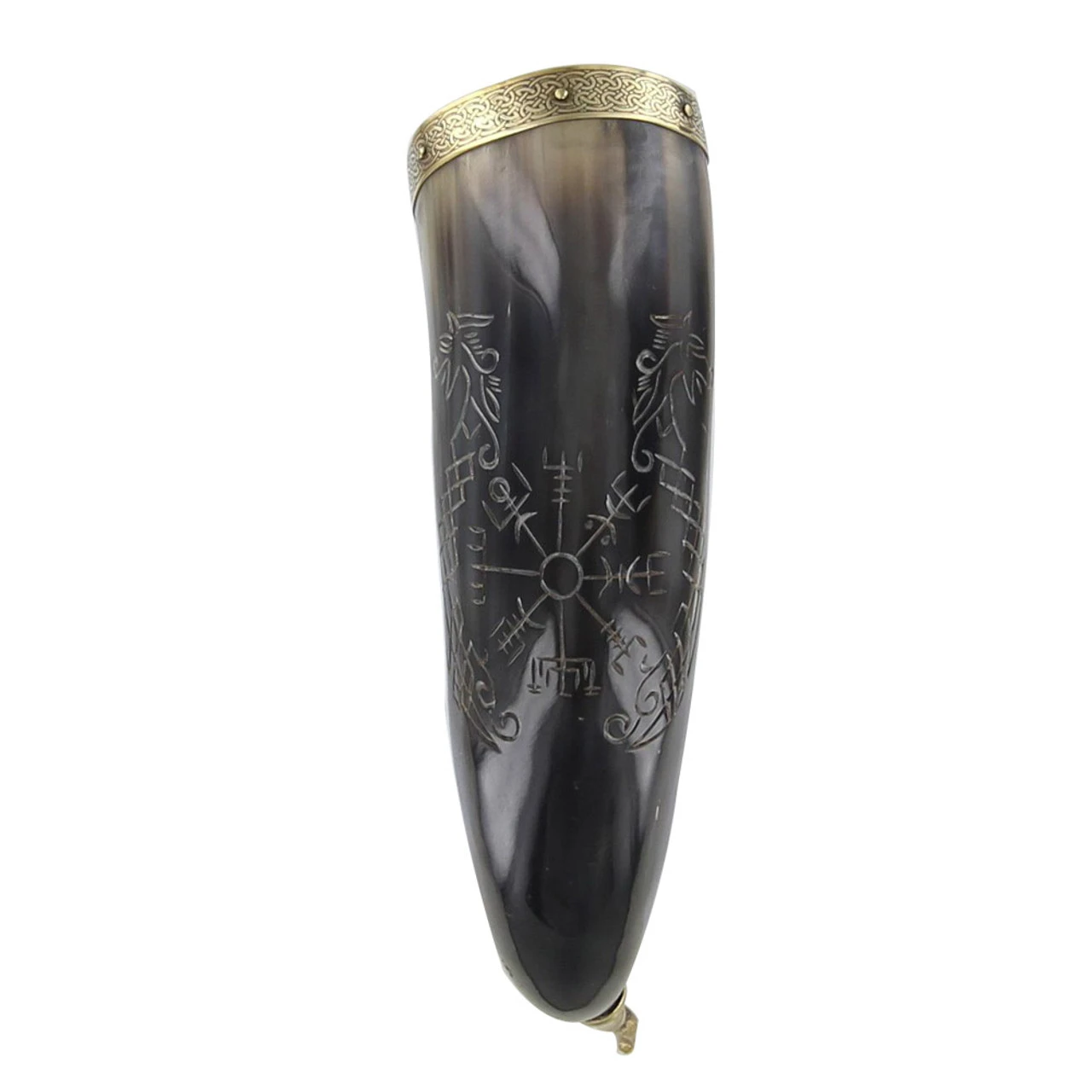 Norse Viking Icelandic Vegvisir Jormungandr Engraved Drinking Horn - Image 2