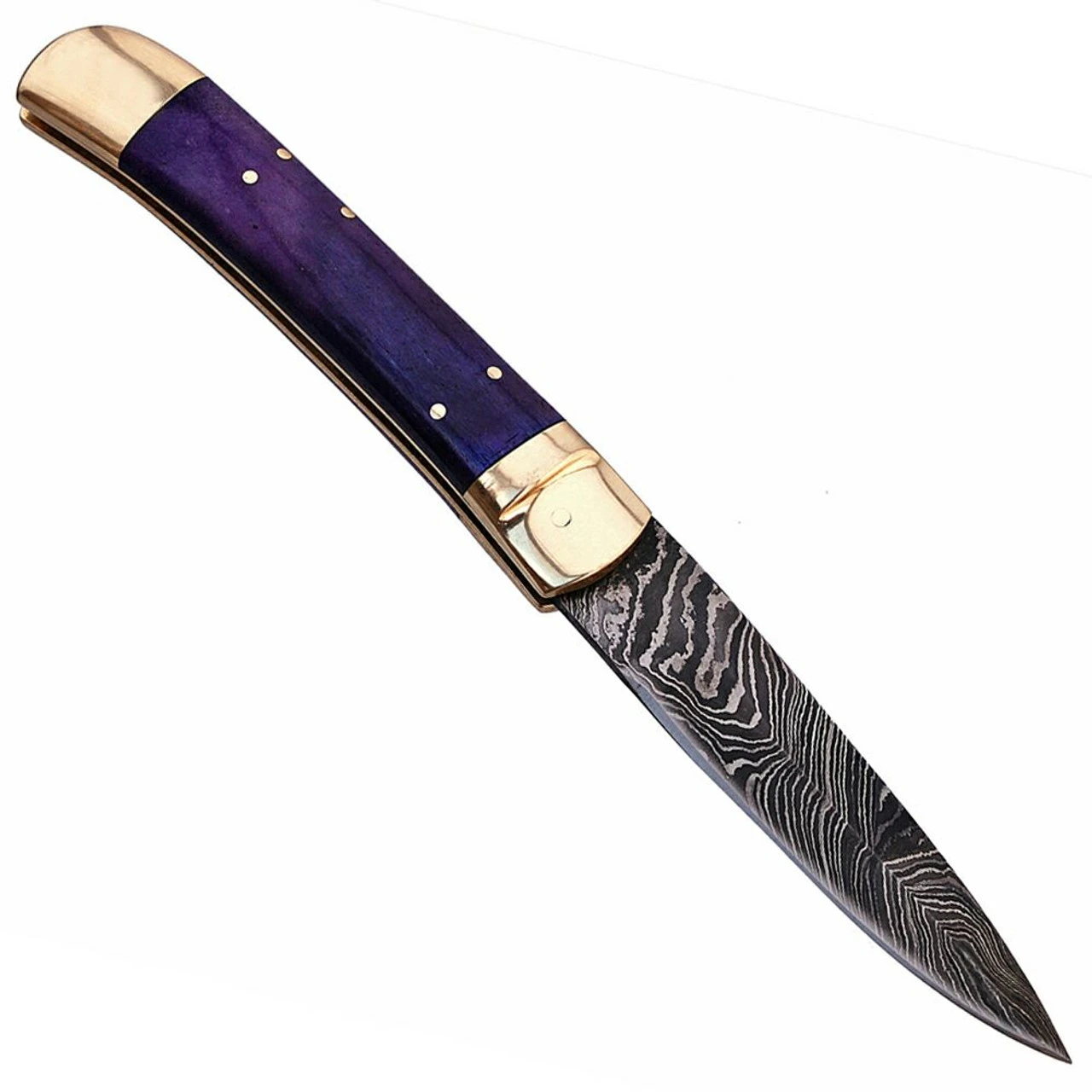 Automatic Damascus Purple Phantom Lever Lock Knife - Image 2