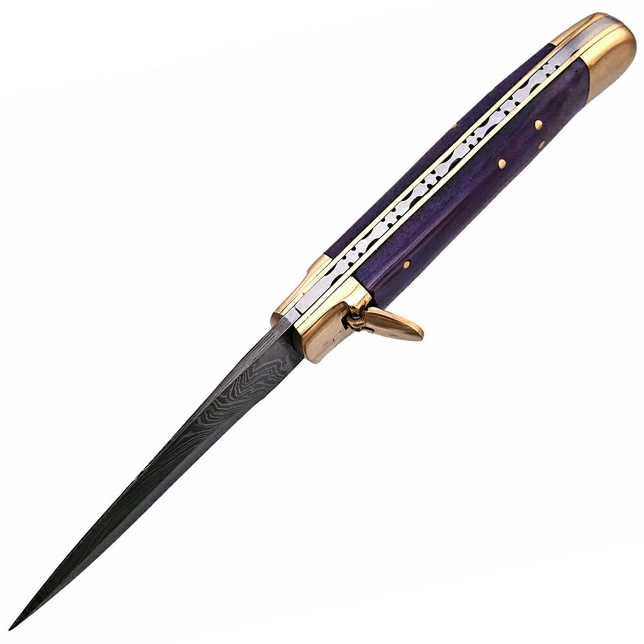 Automatic Damascus Purple Phantom Lever Lock Knife - Image 3